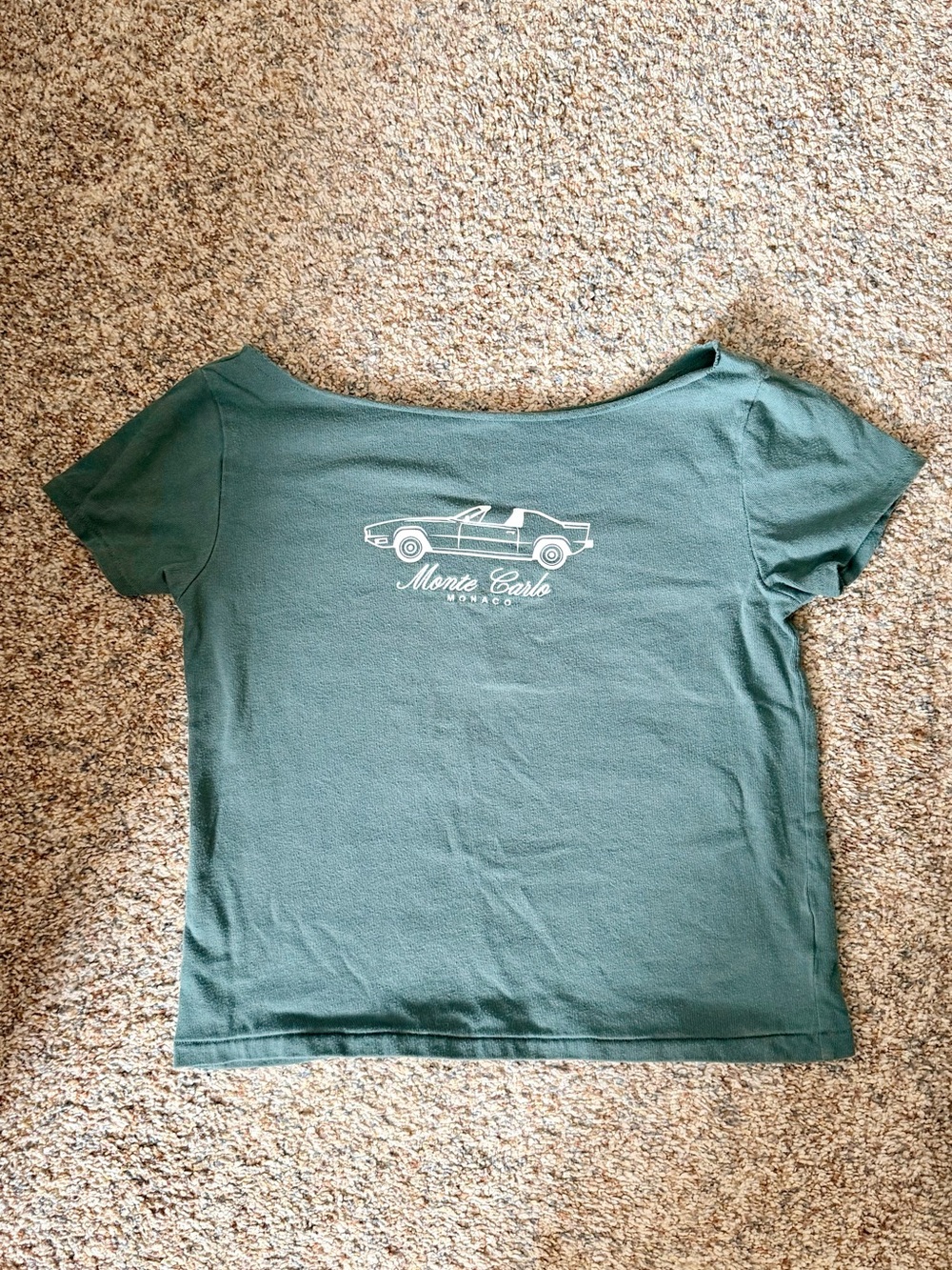 Aeropostale Forest Green Scoop Neck Tee with White Car Graphic